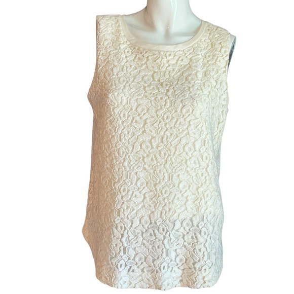Lot of 2 Sz M White Knit Tank Tops WHBM Embellished Loft Lace Good for Layering - Picture 2 of 16